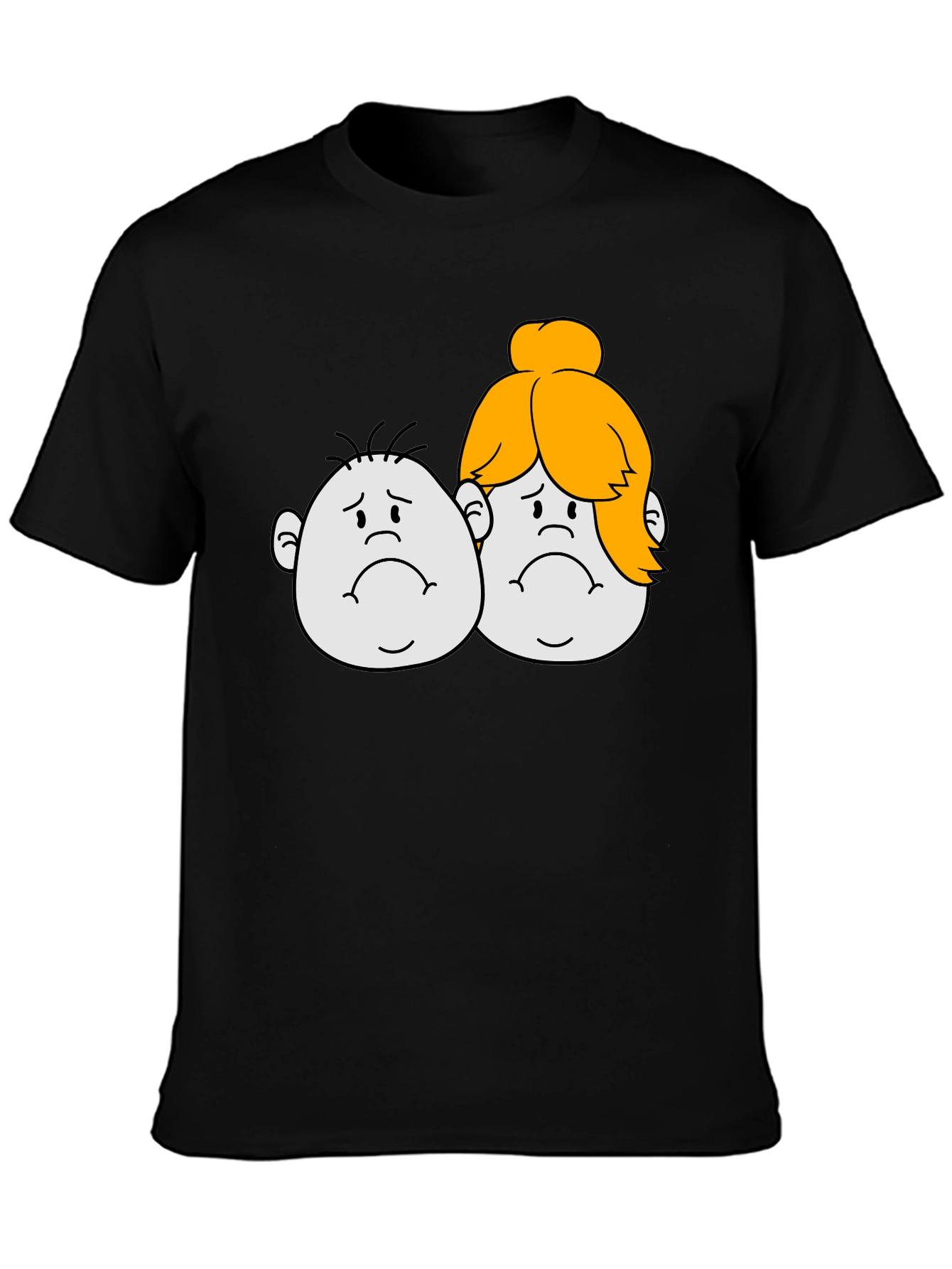 Sad Cartoon Couple Black T-Shirt