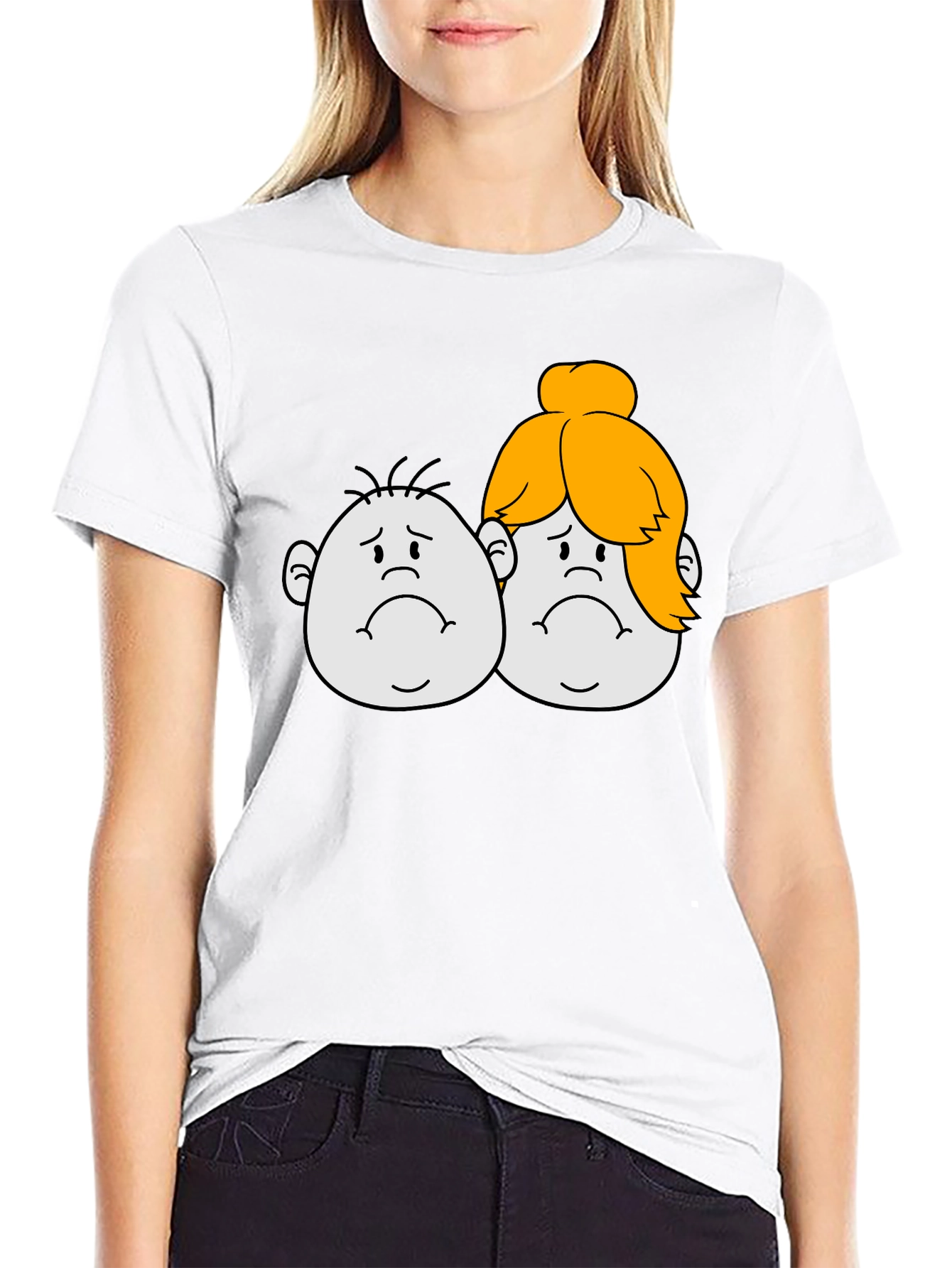 Sad Cartoon Couple Black T-Shirt