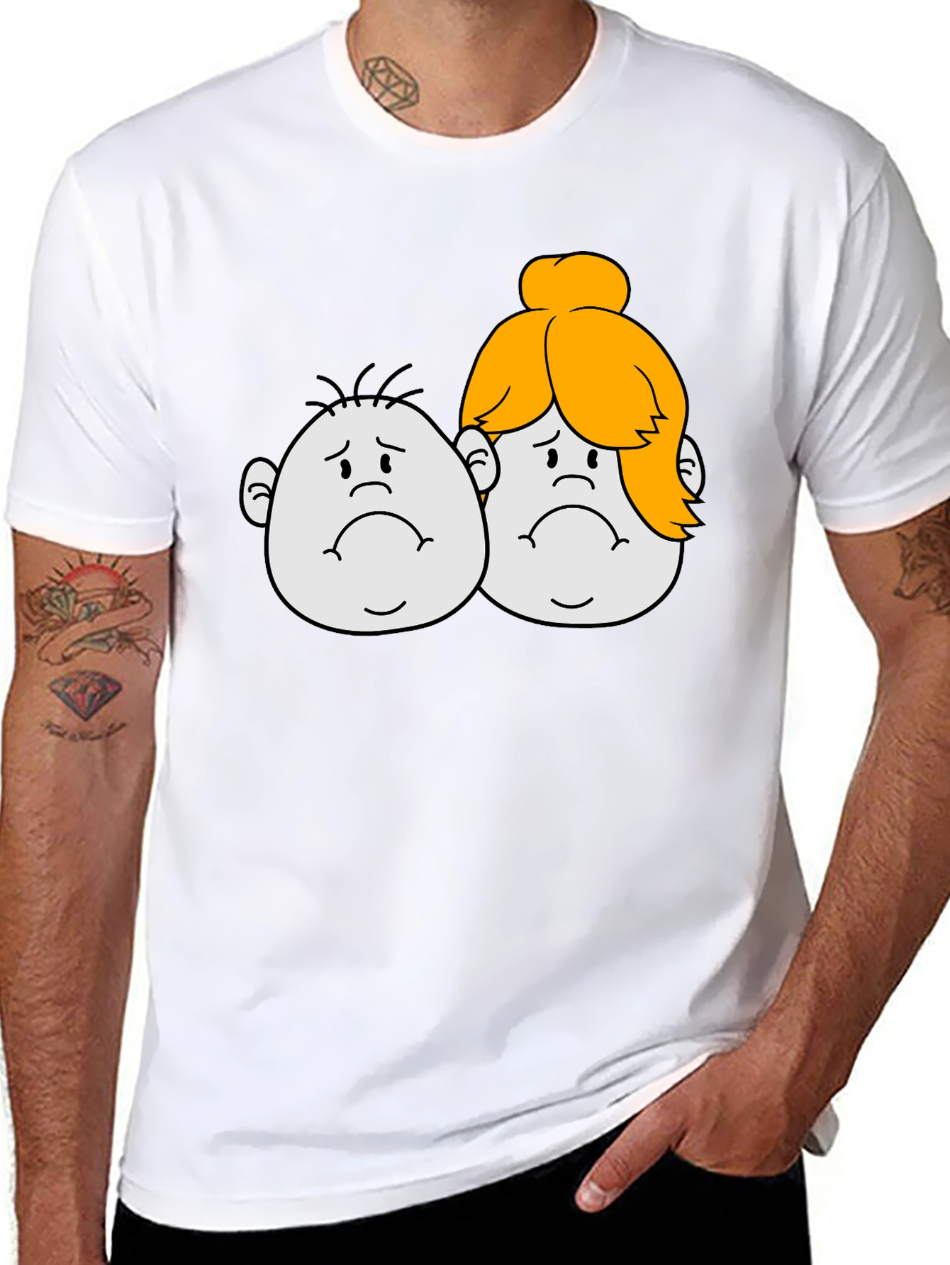 Sad Cartoon Couple Black T-Shirt