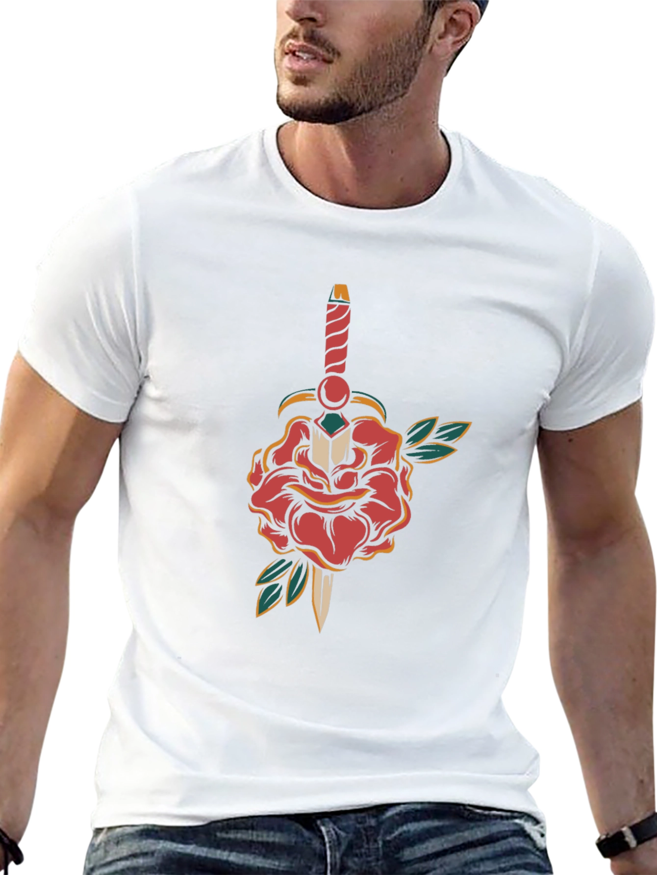 Rose & Dagger Graphic Tee - Classic Tattoo Style