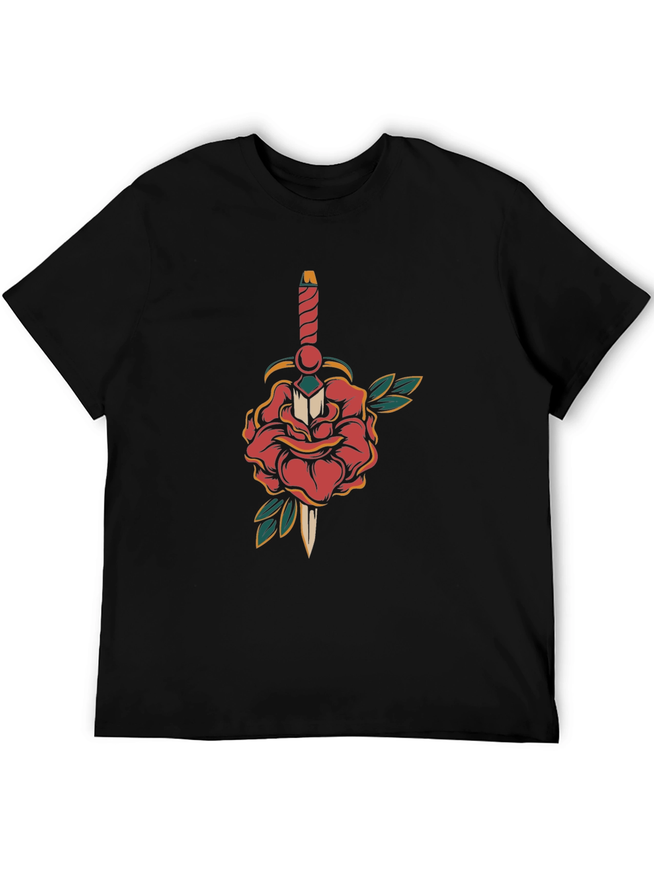 Rose & Dagger Graphic Tee - Classic Tattoo Style