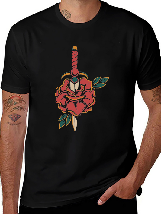 Rose & Dagger Graphic Tee - Classic Tattoo Style