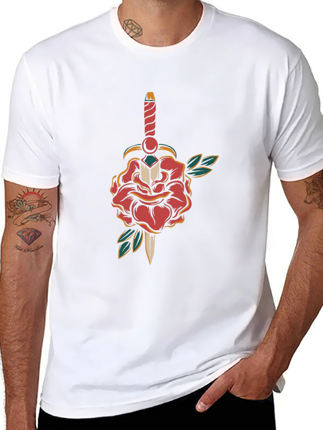 Rose & Dagger Graphic Tee - Classic Tattoo Style