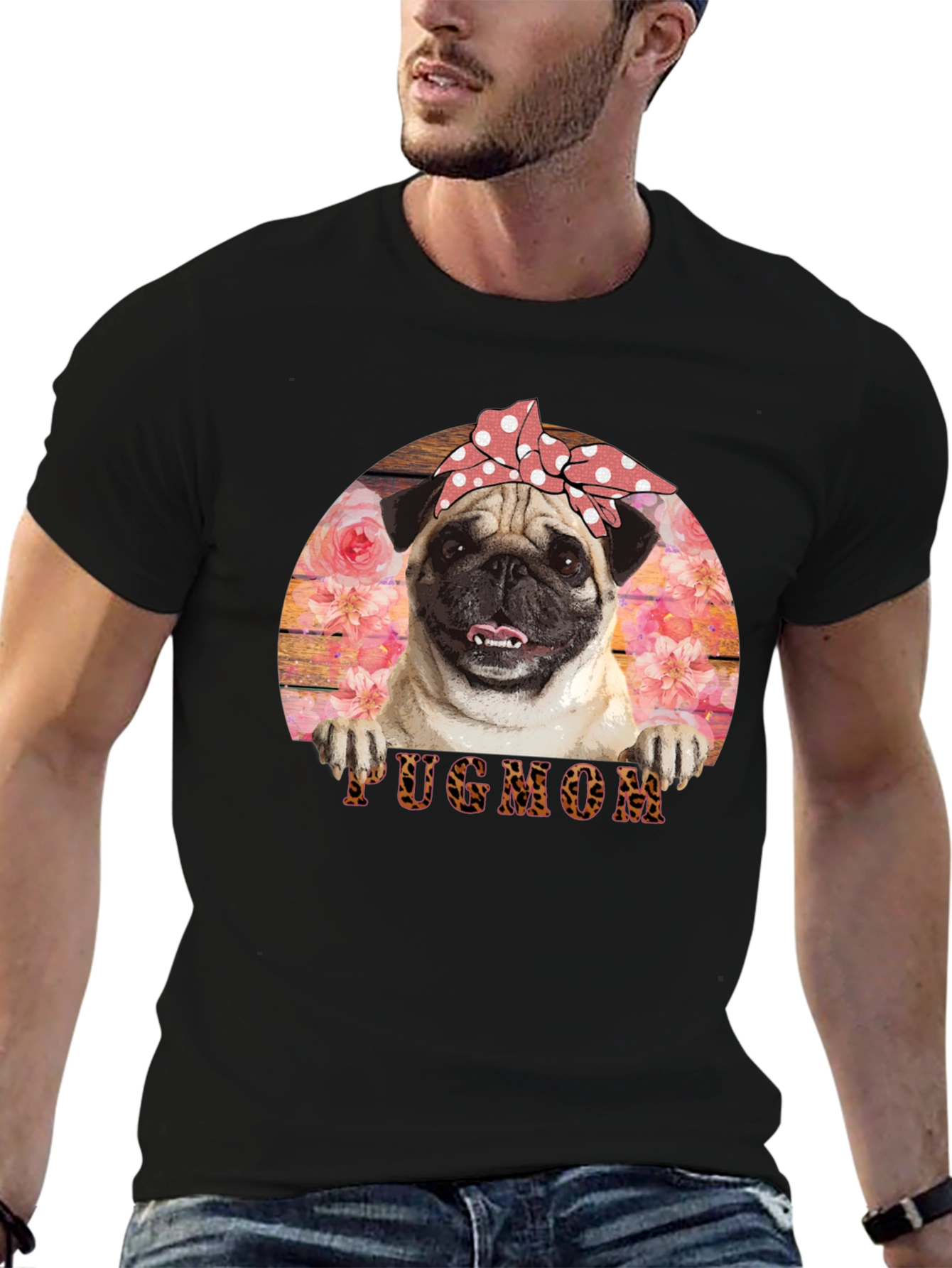 Pug Mom T-Shirt - Floral and Fun!