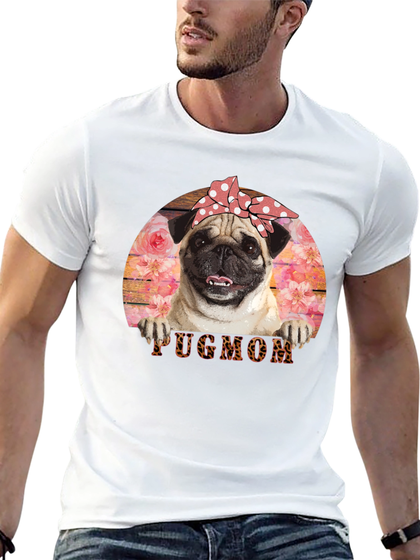 Pug Mom T-Shirt - Floral and Fun!