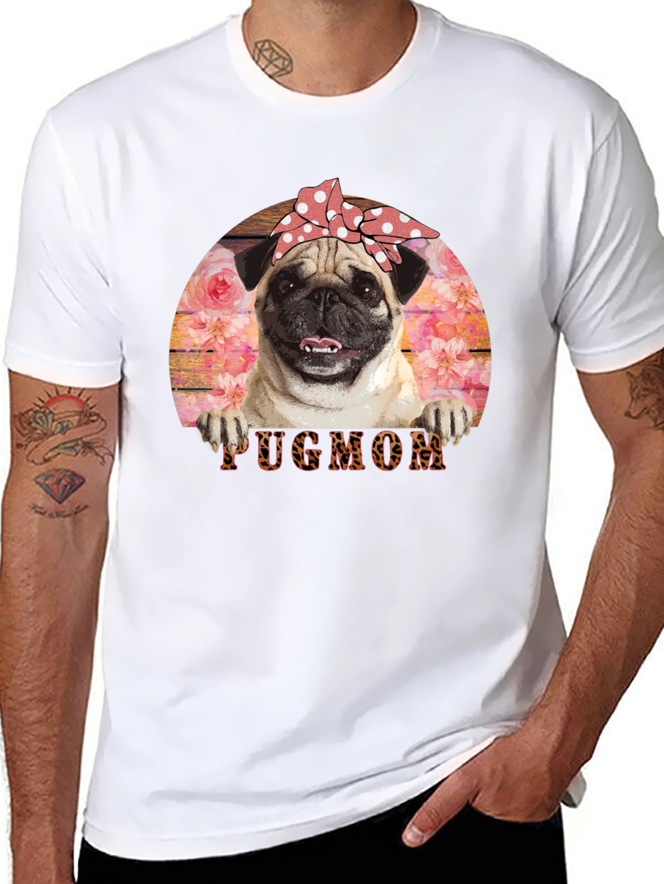 Pug Mom T-Shirt - Floral and Fun!