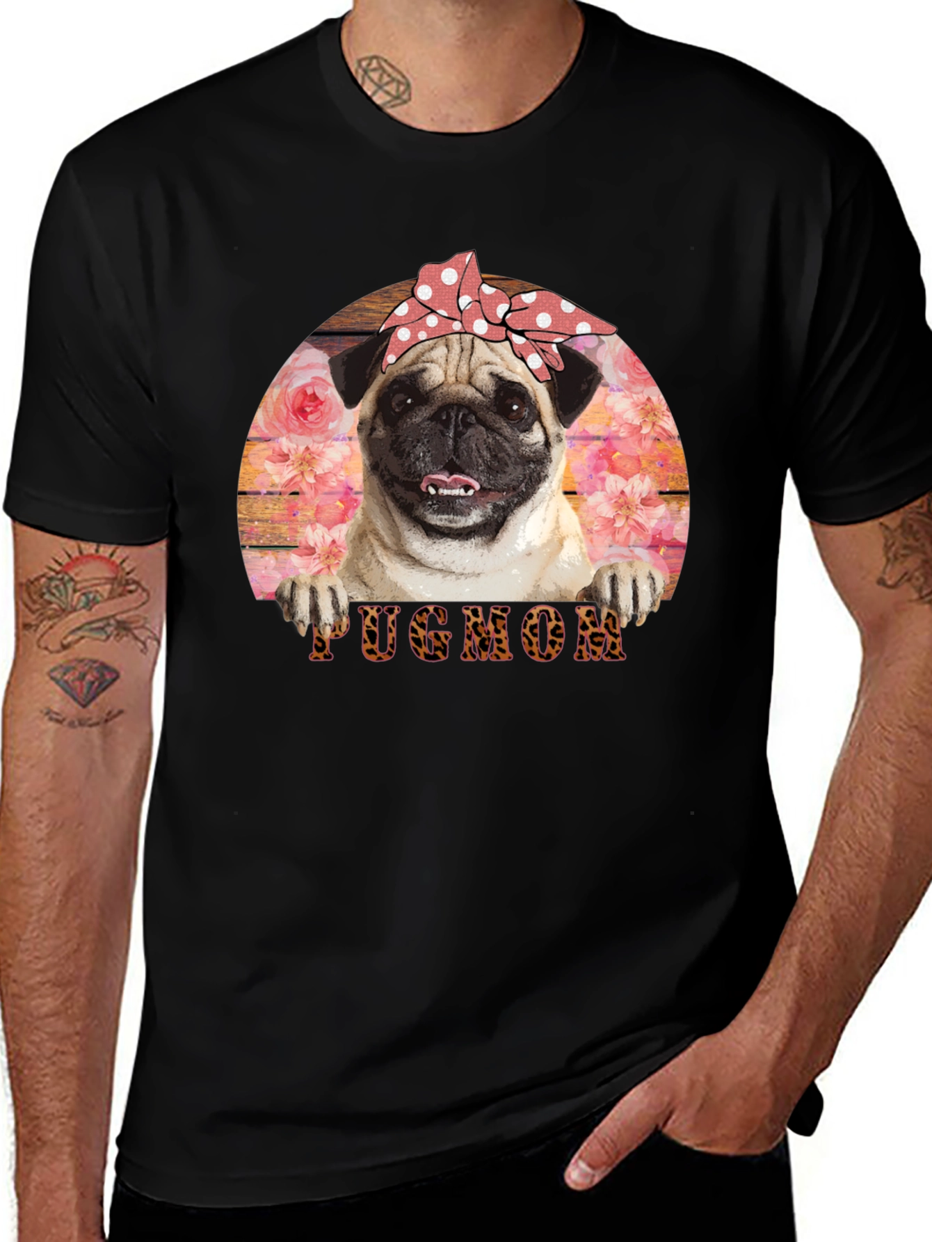 Pug Mom T-Shirt - Floral and Fun!