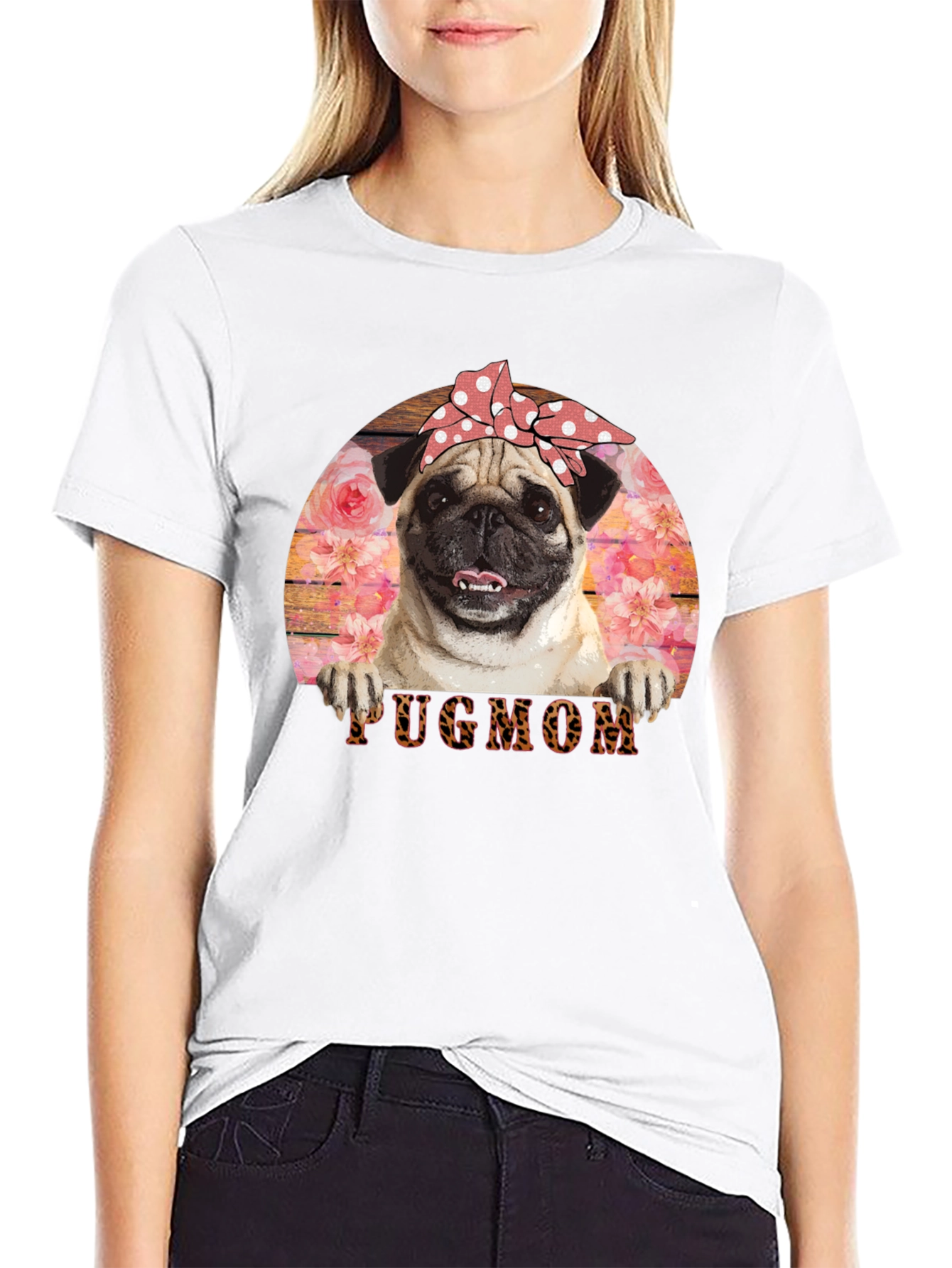 Pug Mom T-Shirt - Floral and Fun!