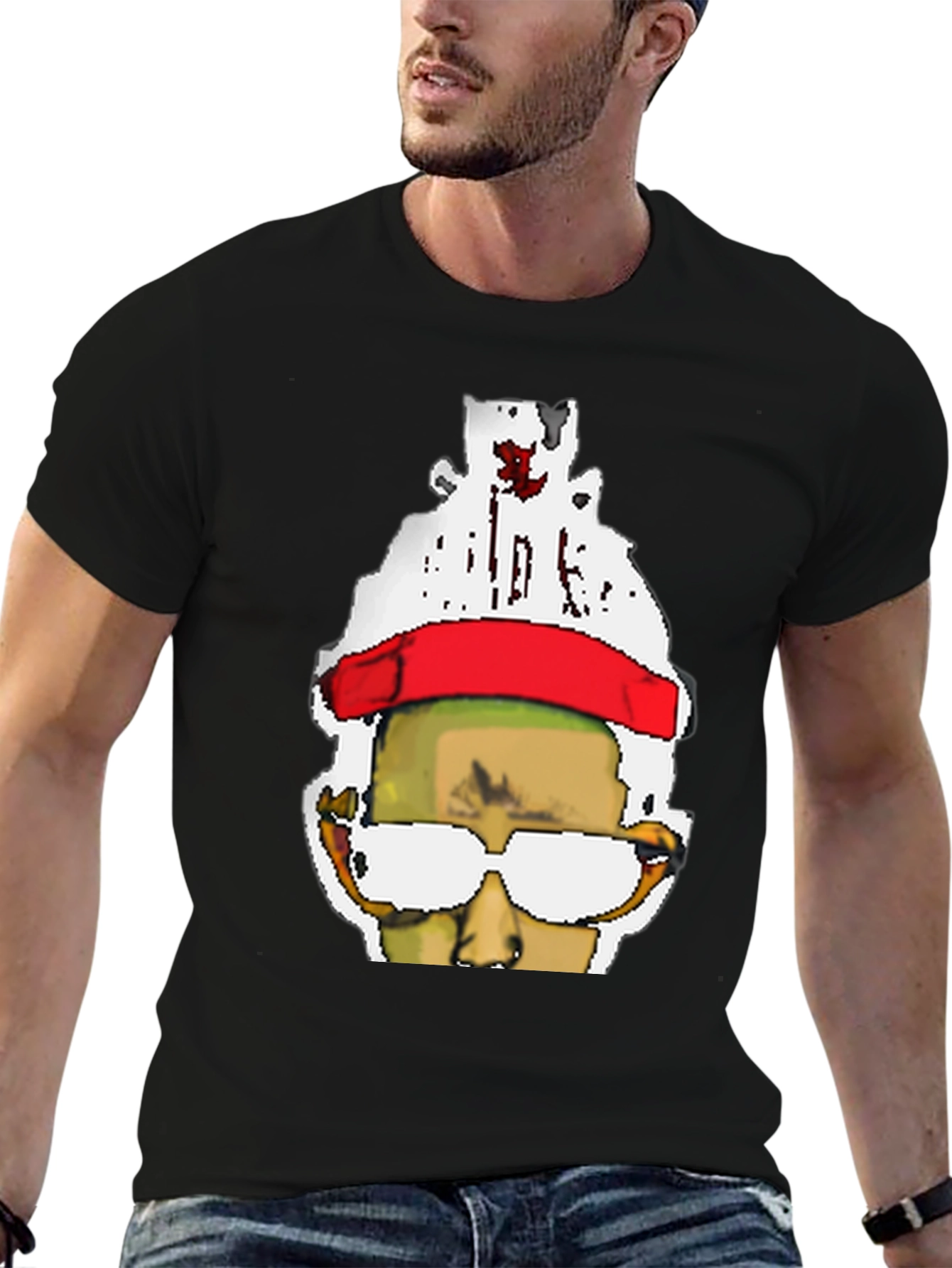 Pixelated Portrait Black T-Shirt