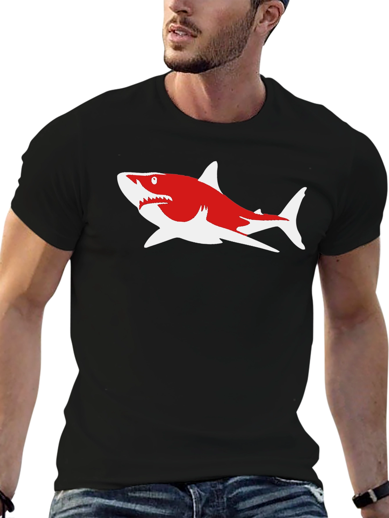 Shark Graphic Tee - Casual Cotton Blend Shirt
