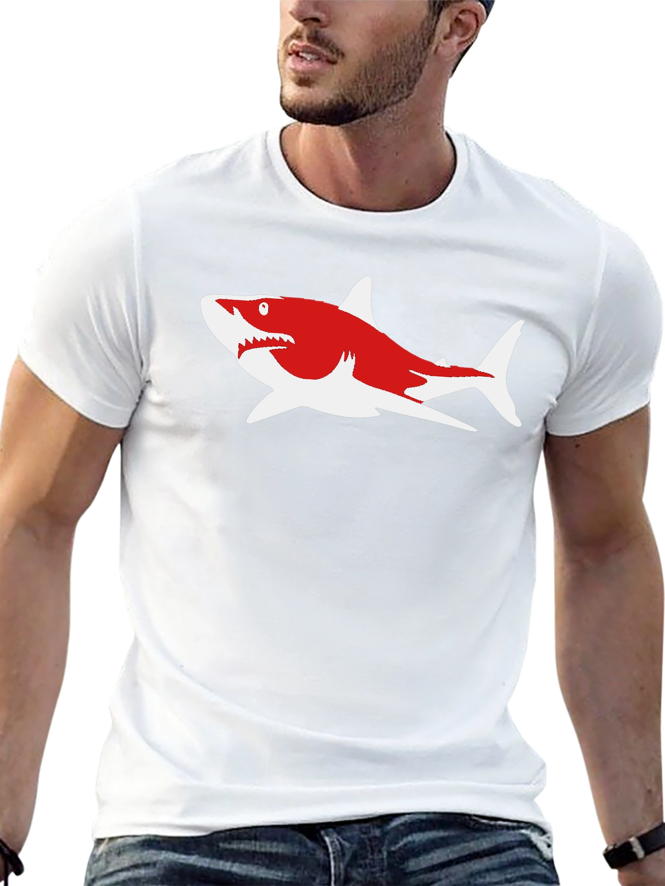 Shark Graphic Tee - Casual Cotton Blend Shirt