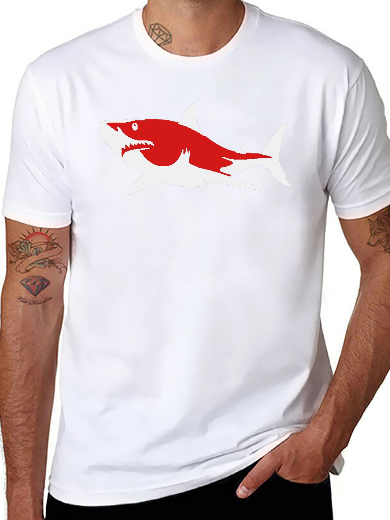 Shark Graphic Tee - Casual Cotton Blend Shirt