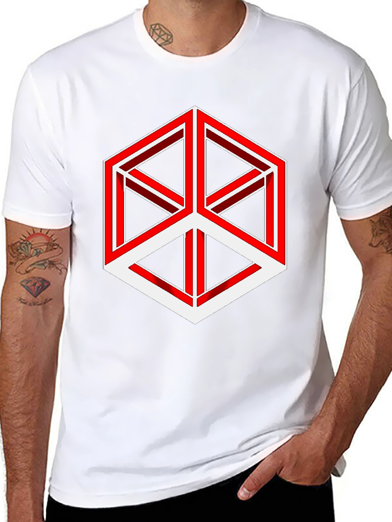 Optical Illusion Cube Graphic Tee - Modern Style
