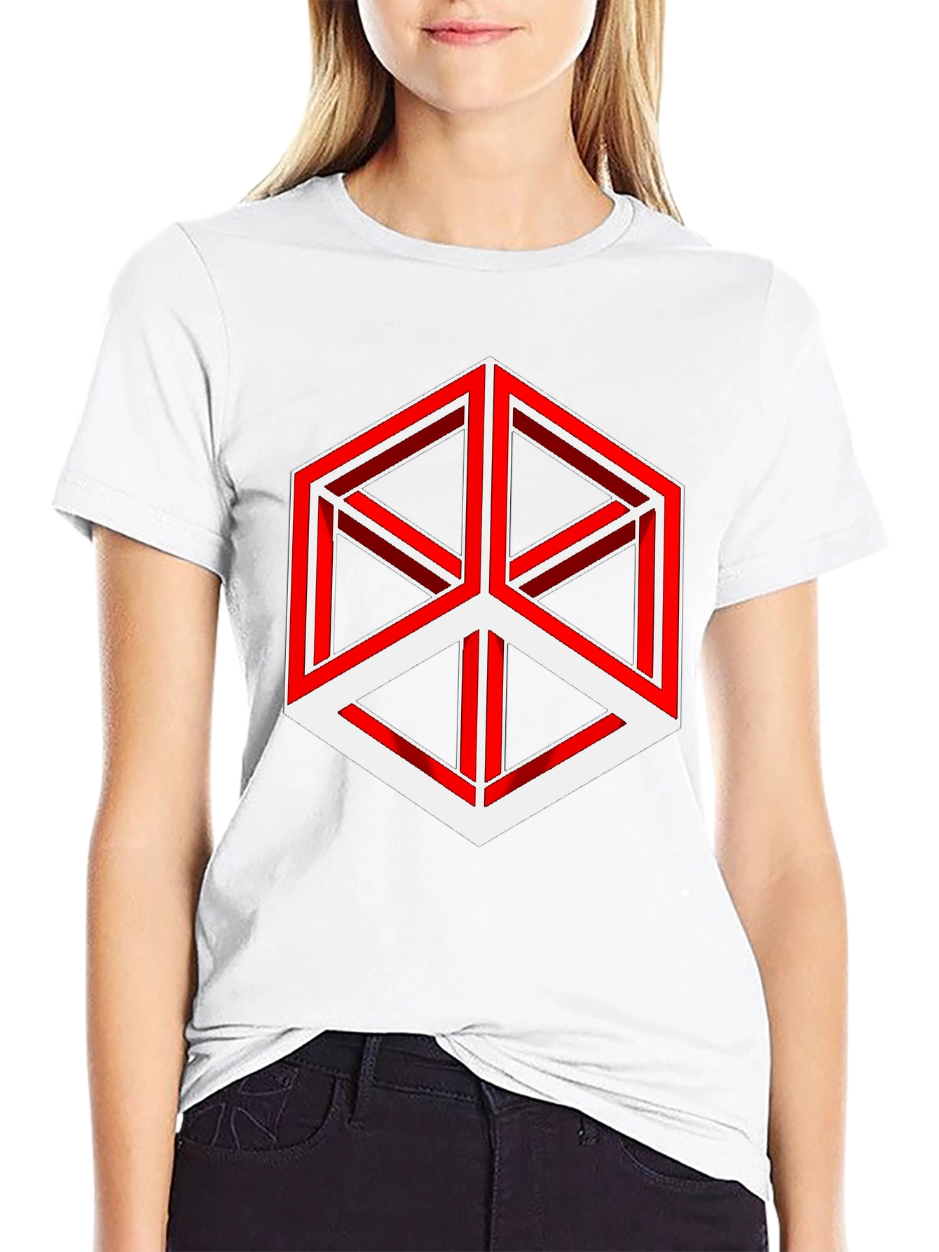 Optical Illusion Cube Graphic Tee - Modern Style