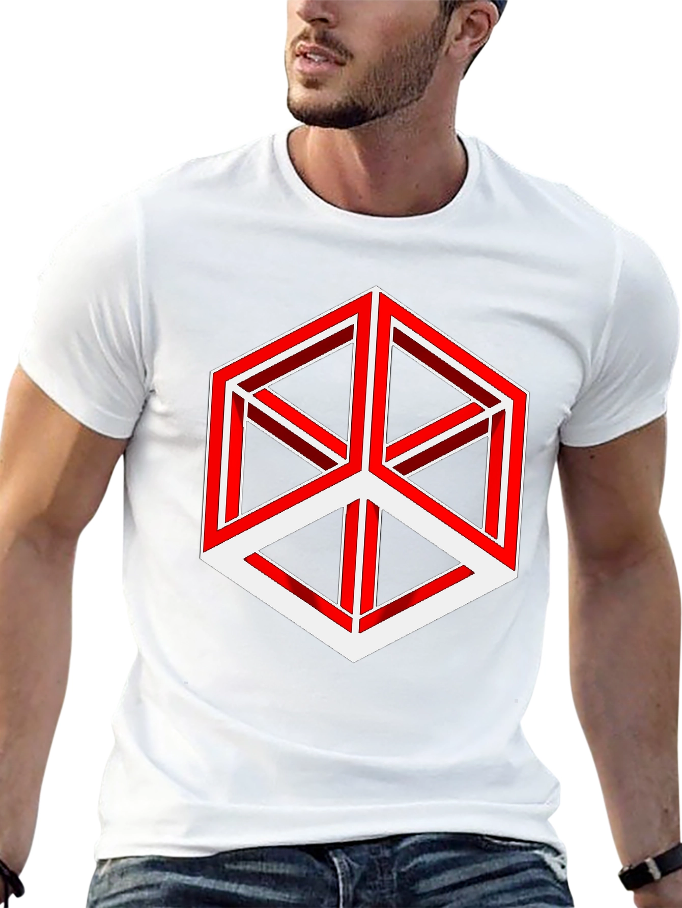 Optical Illusion Cube Graphic Tee - Modern Style