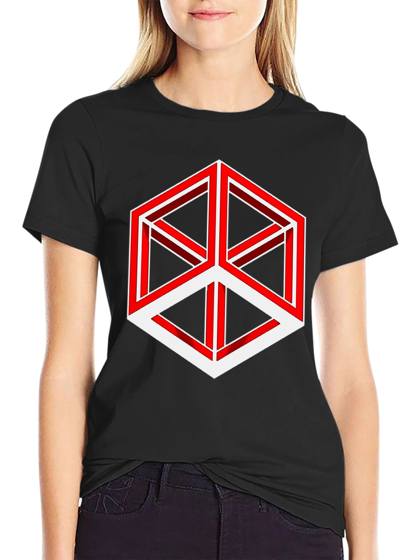 Optical Illusion Cube Graphic Tee - Modern Style
