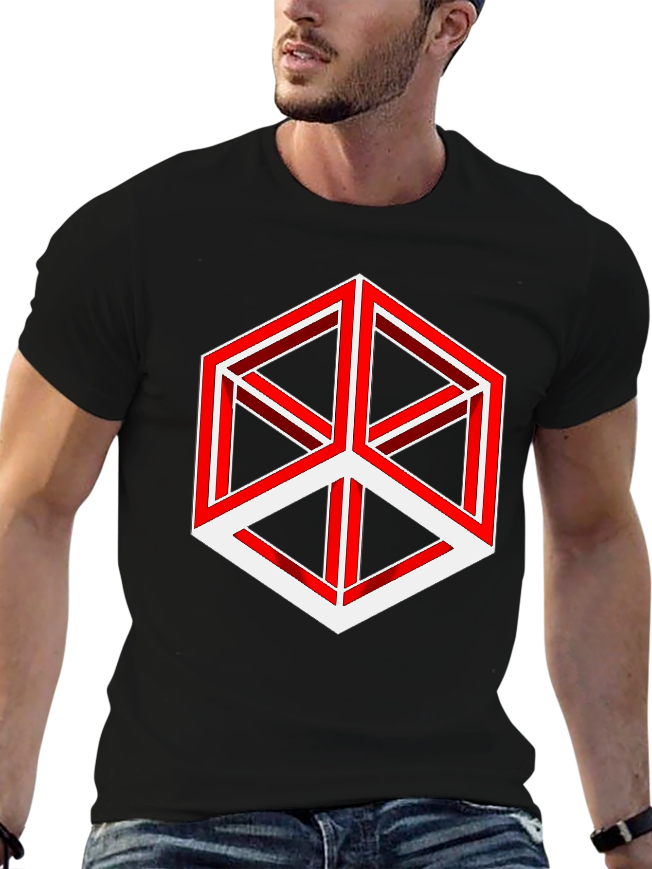 Optical Illusion Cube Graphic Tee - Modern Style