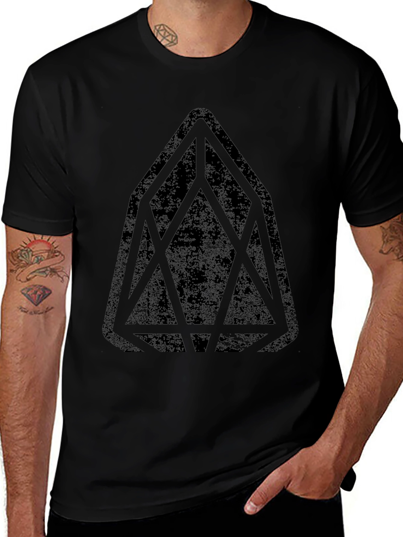 Mens Black Graphic Tee - Geometric Design