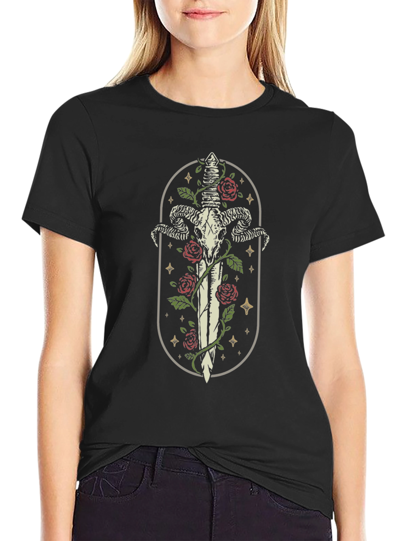 Ram Skull Sword T-Shirt - Gothic Style