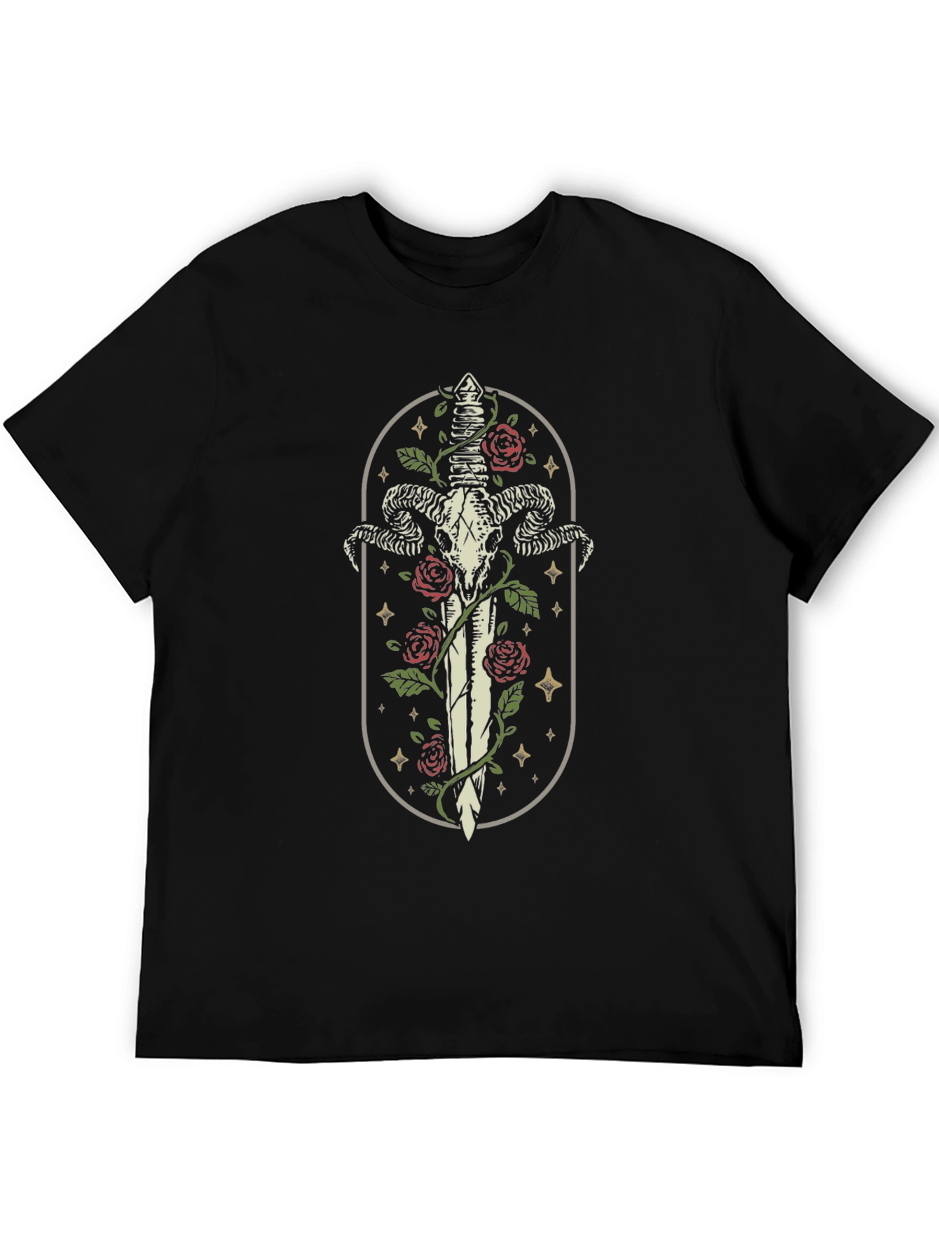 Ram Skull Sword T-Shirt - Gothic Style