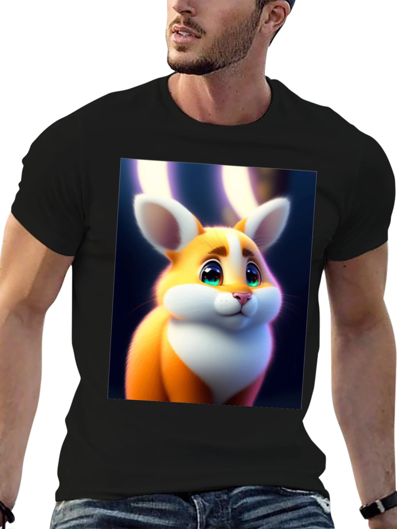Cute Cartoon Bunny Graphic Tee - Soft Black Cotton