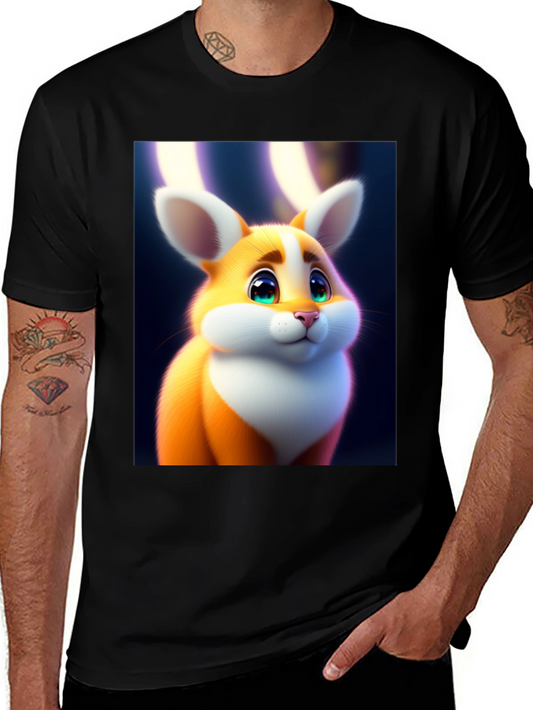Cute Cartoon Bunny Graphic Tee - Soft Black Cotton
