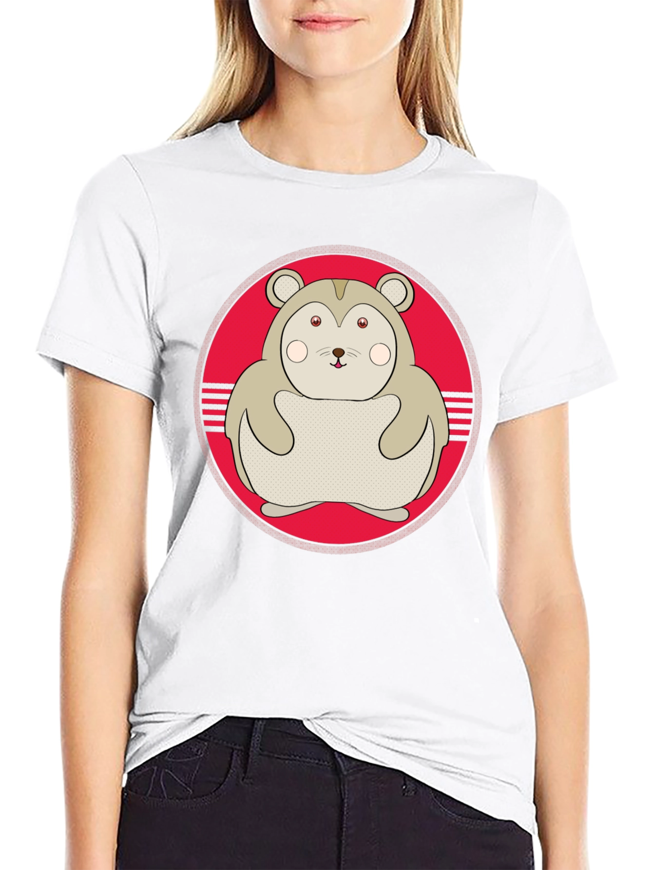 Cute Hamster Graphic Tee - Black Cotton T-Shirt