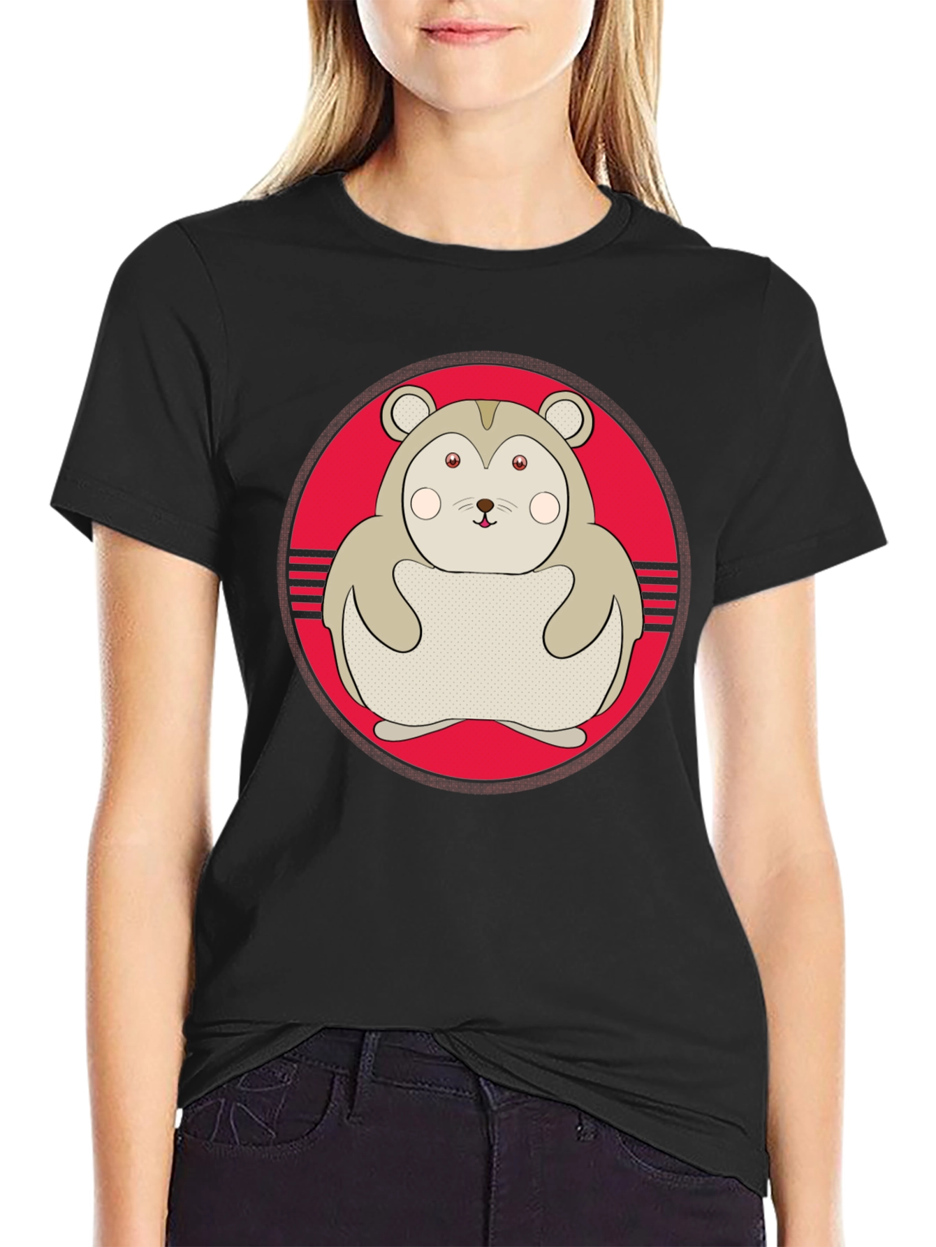 Cute Hamster Graphic Tee - Black Cotton T-Shirt