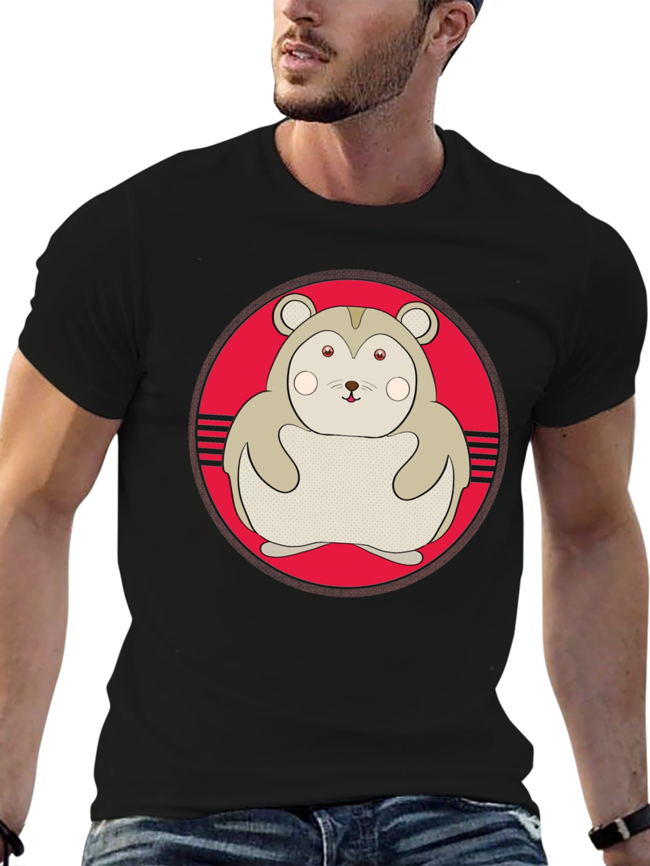 Cute Hamster Graphic Tee - Black Cotton T-Shirt