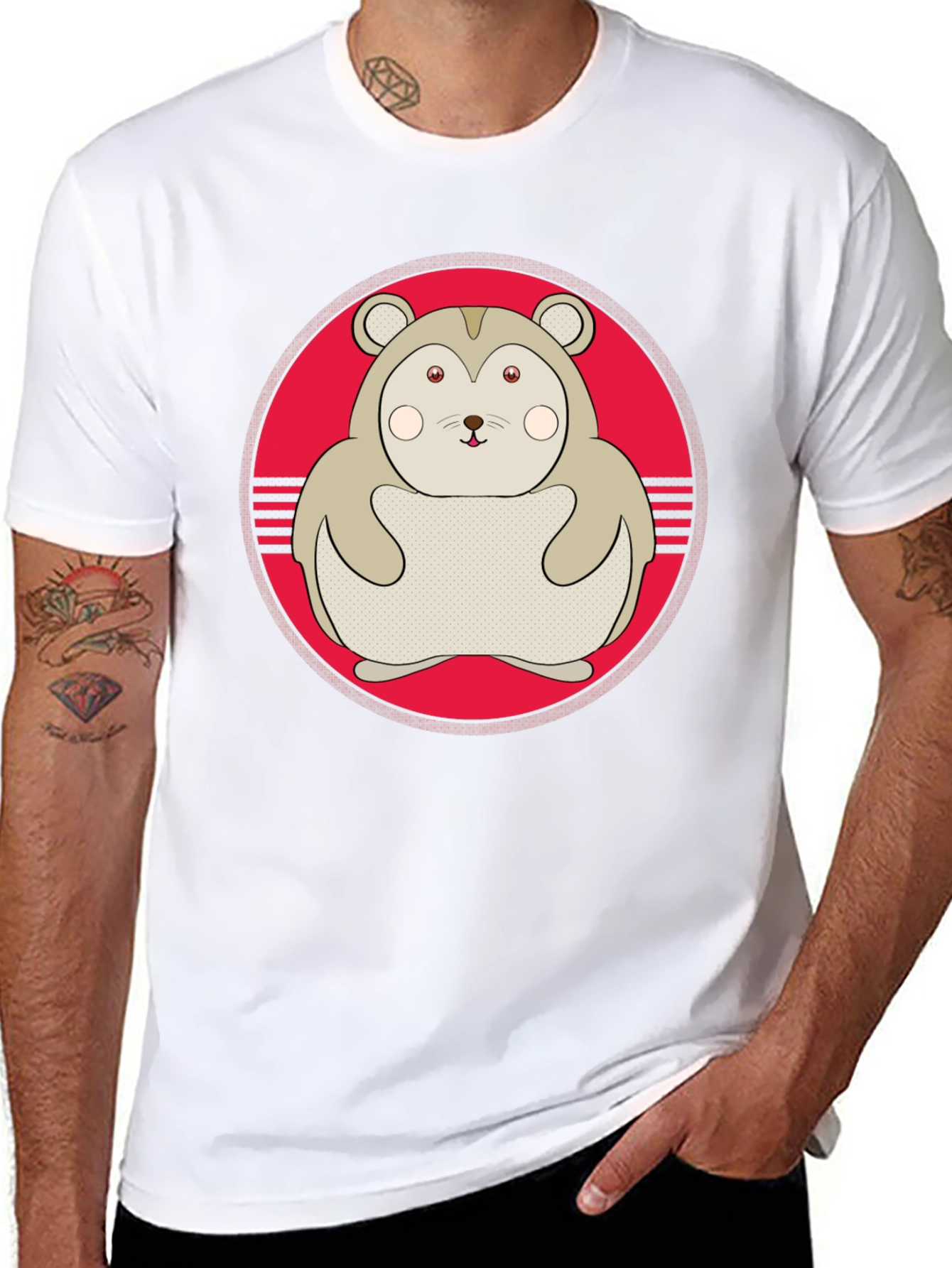 Cute Hamster Graphic Tee - Black Cotton T-Shirt