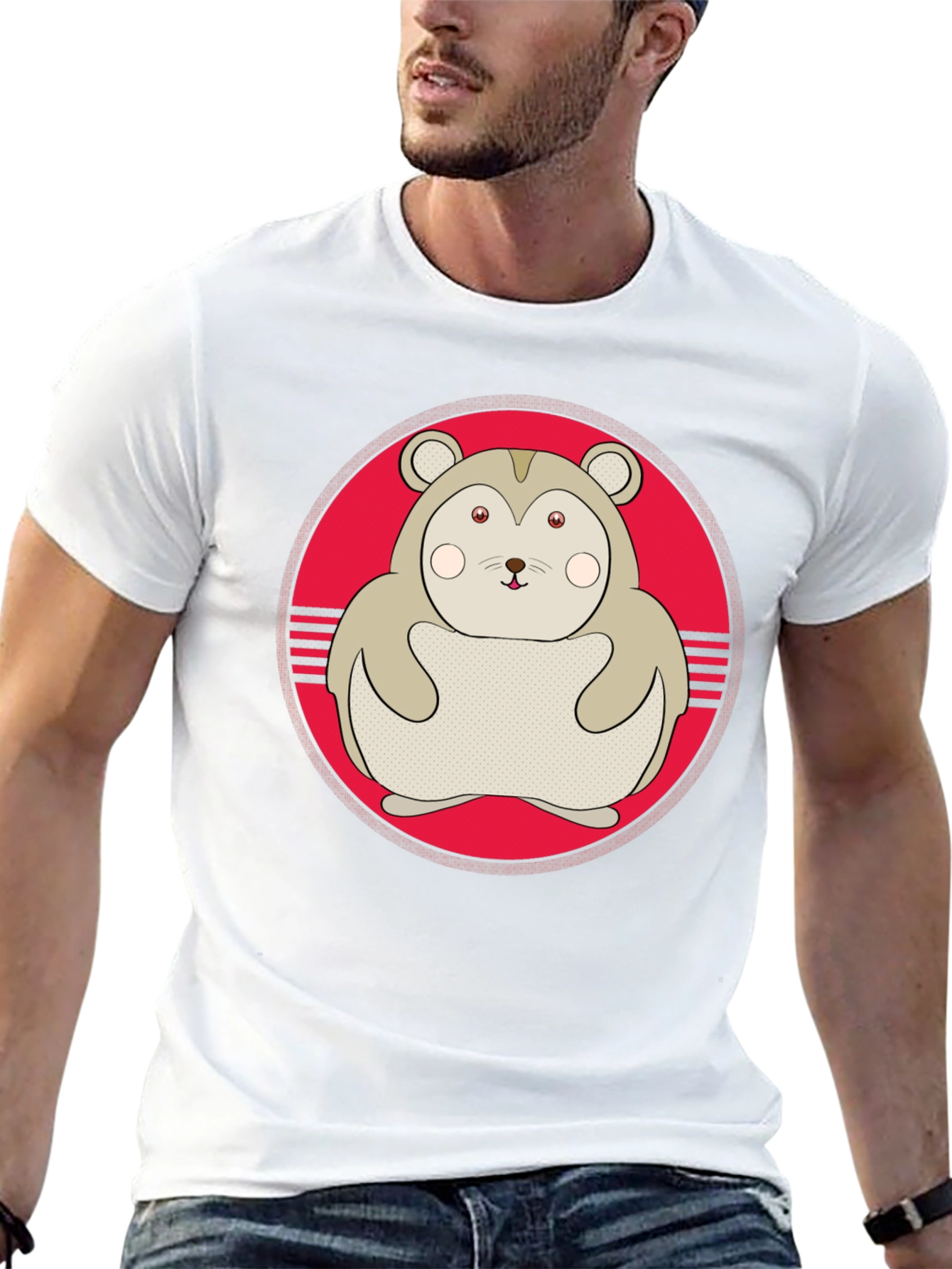 Cute Hamster Graphic Tee - Black Cotton T-Shirt