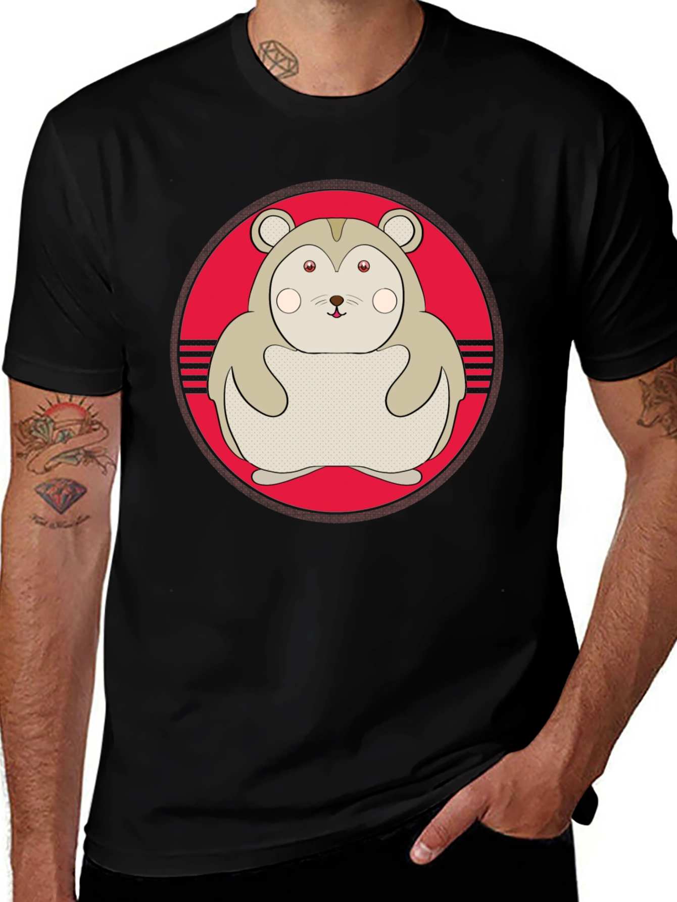 Cute Hamster Graphic Tee - Black Cotton T-Shirt