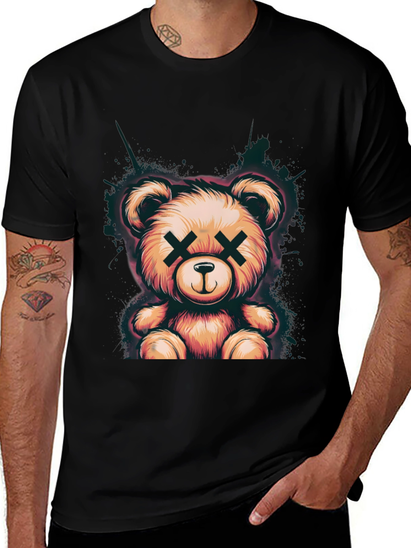 Teddy Bear Graphic Tee - Soft Black Cotton T-Shirt