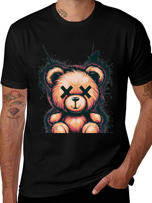 Teddy Bear Graphic Tee - Soft Black Cotton T-Shirt