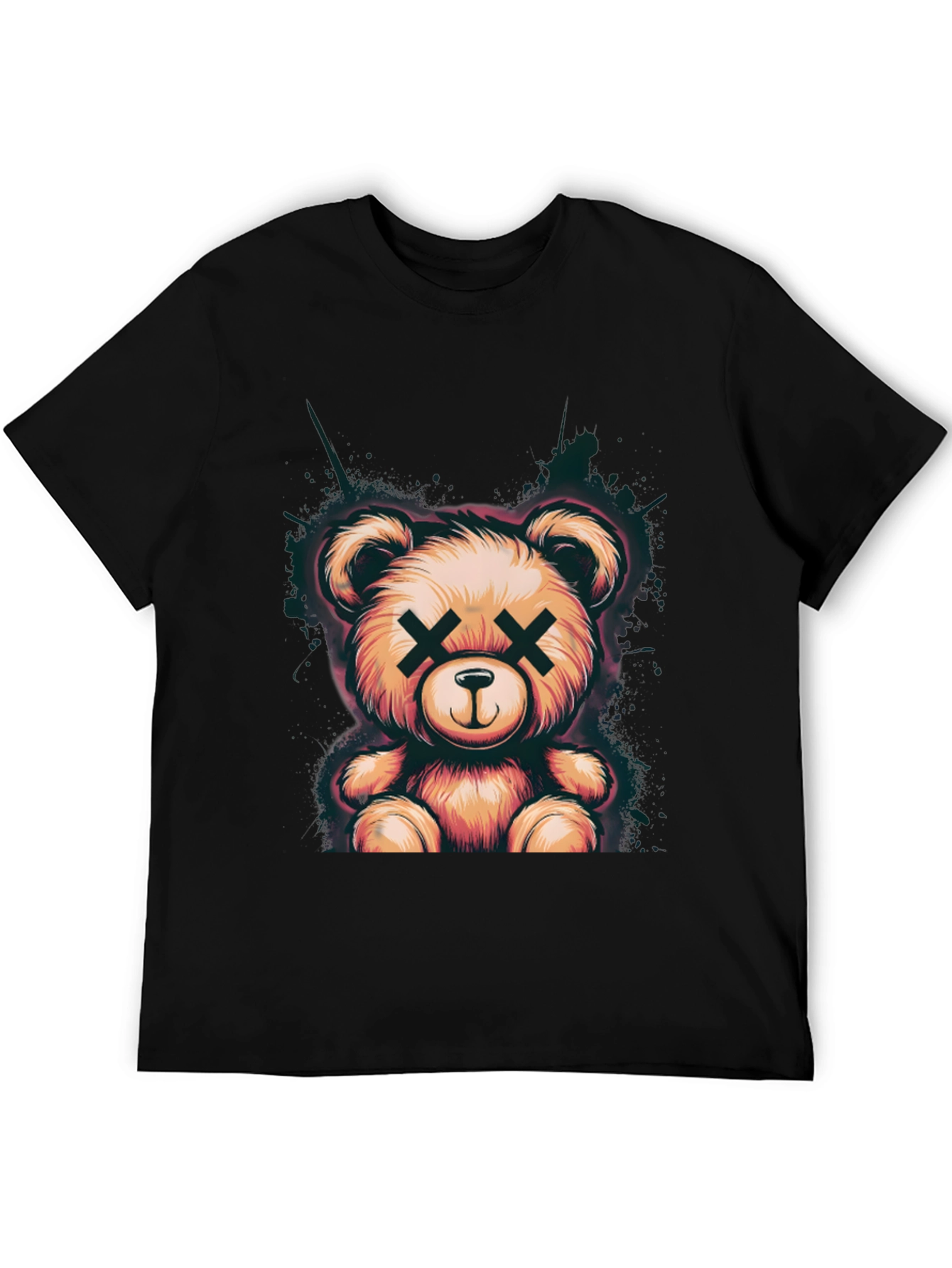 Teddy Bear Graphic Tee - Soft Black Cotton T-Shirt