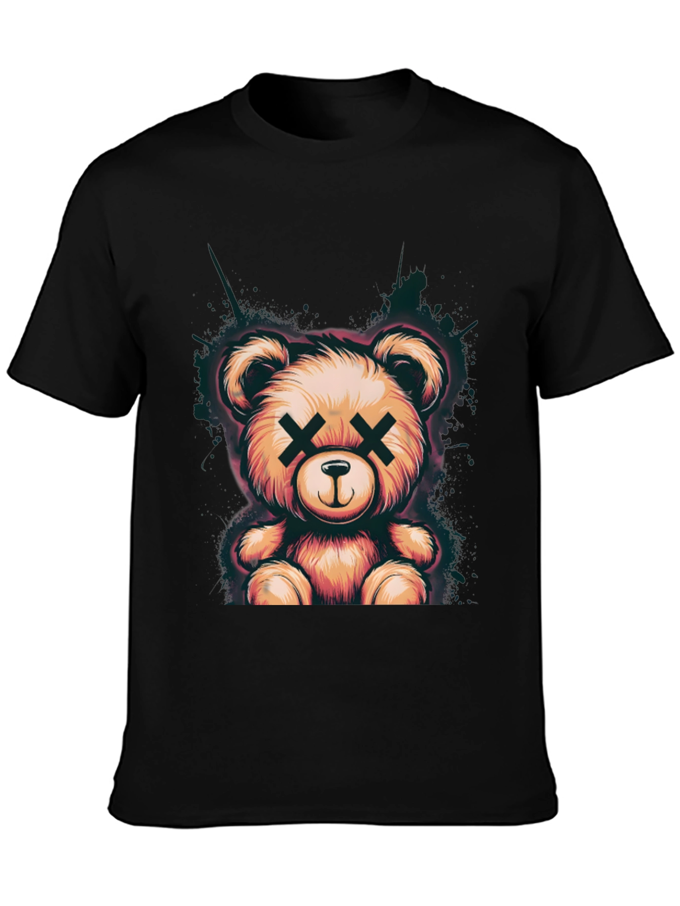 Teddy Bear Graphic Tee - Soft Black Cotton T-Shirt
