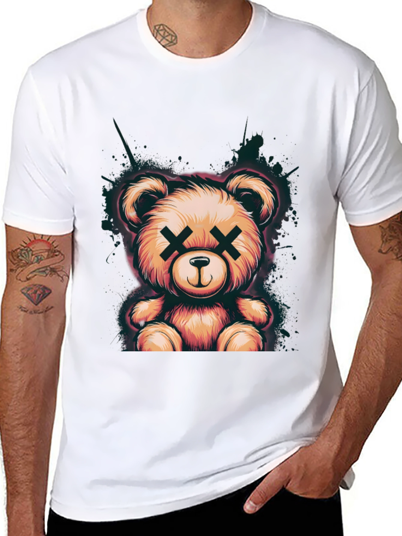 Teddy Bear Graphic Tee - Soft Black Cotton T-Shirt