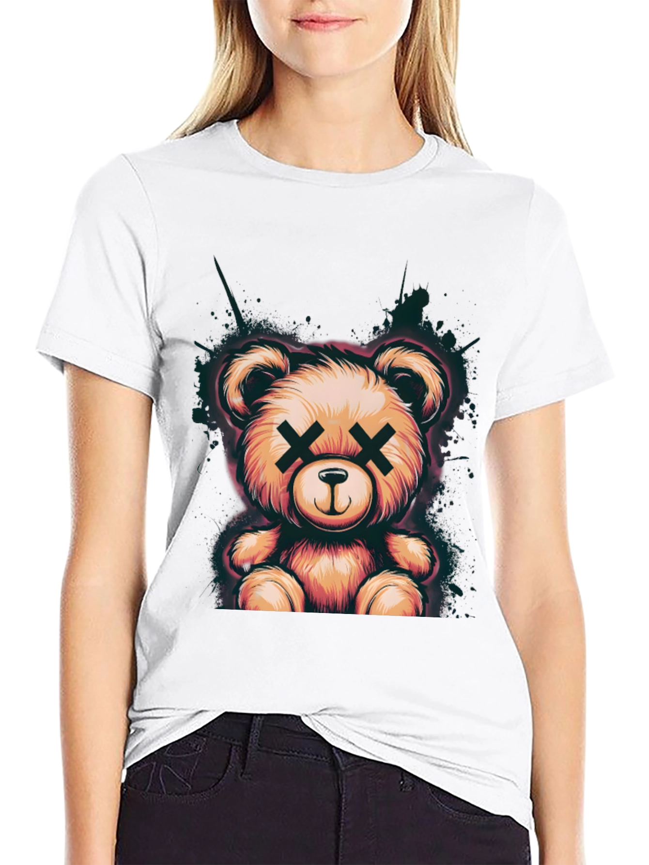 Teddy Bear Graphic Tee - Soft Black Cotton T-Shirt