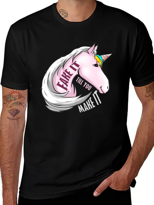 Unicorn Fake it Till You Make It Black T-Shirt