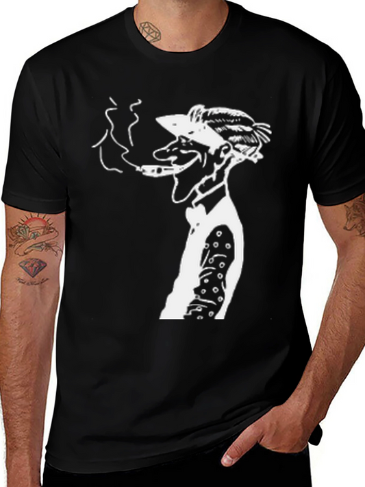 Retro Cartoon Man Smoking Black T-Shirt