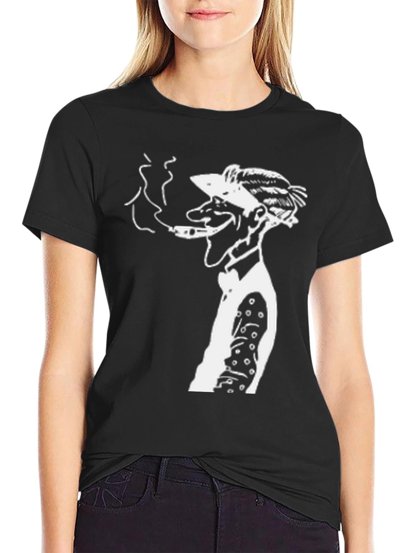 Retro Cartoon Man Smoking Black T-Shirt