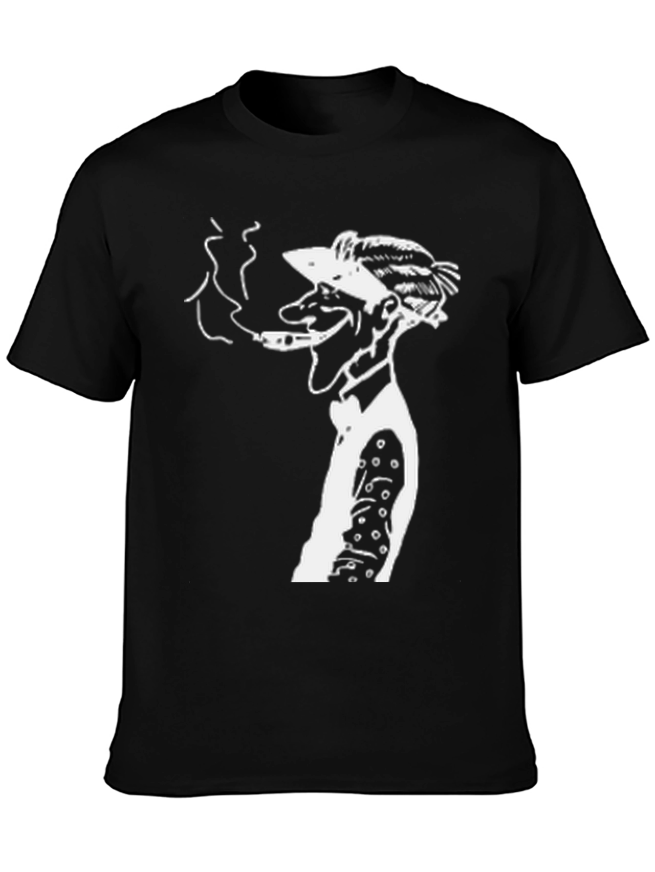 Retro Cartoon Man Smoking Black T-Shirt
