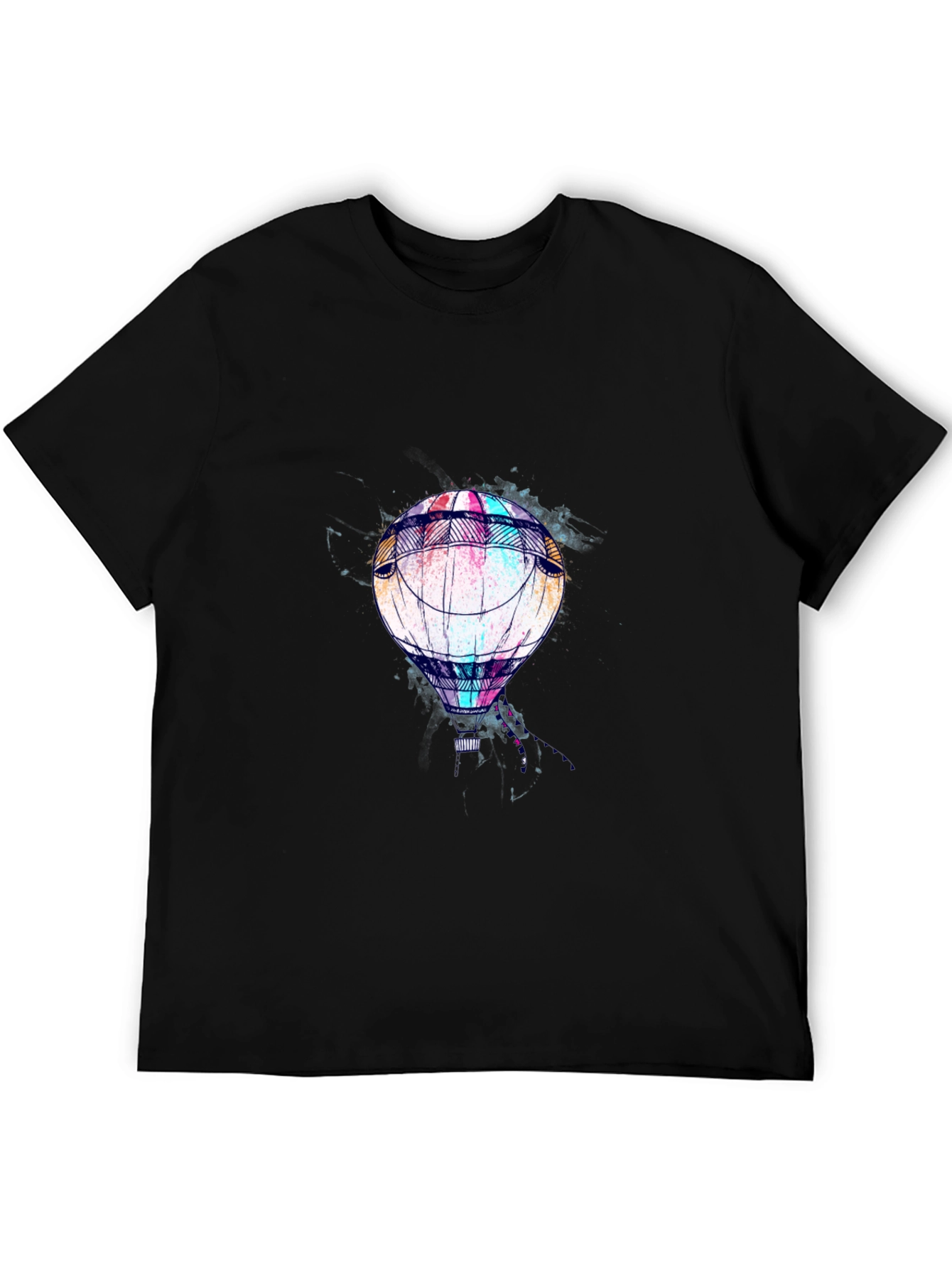 Mens Black T-Shirt with Hot Air Balloon Graphic