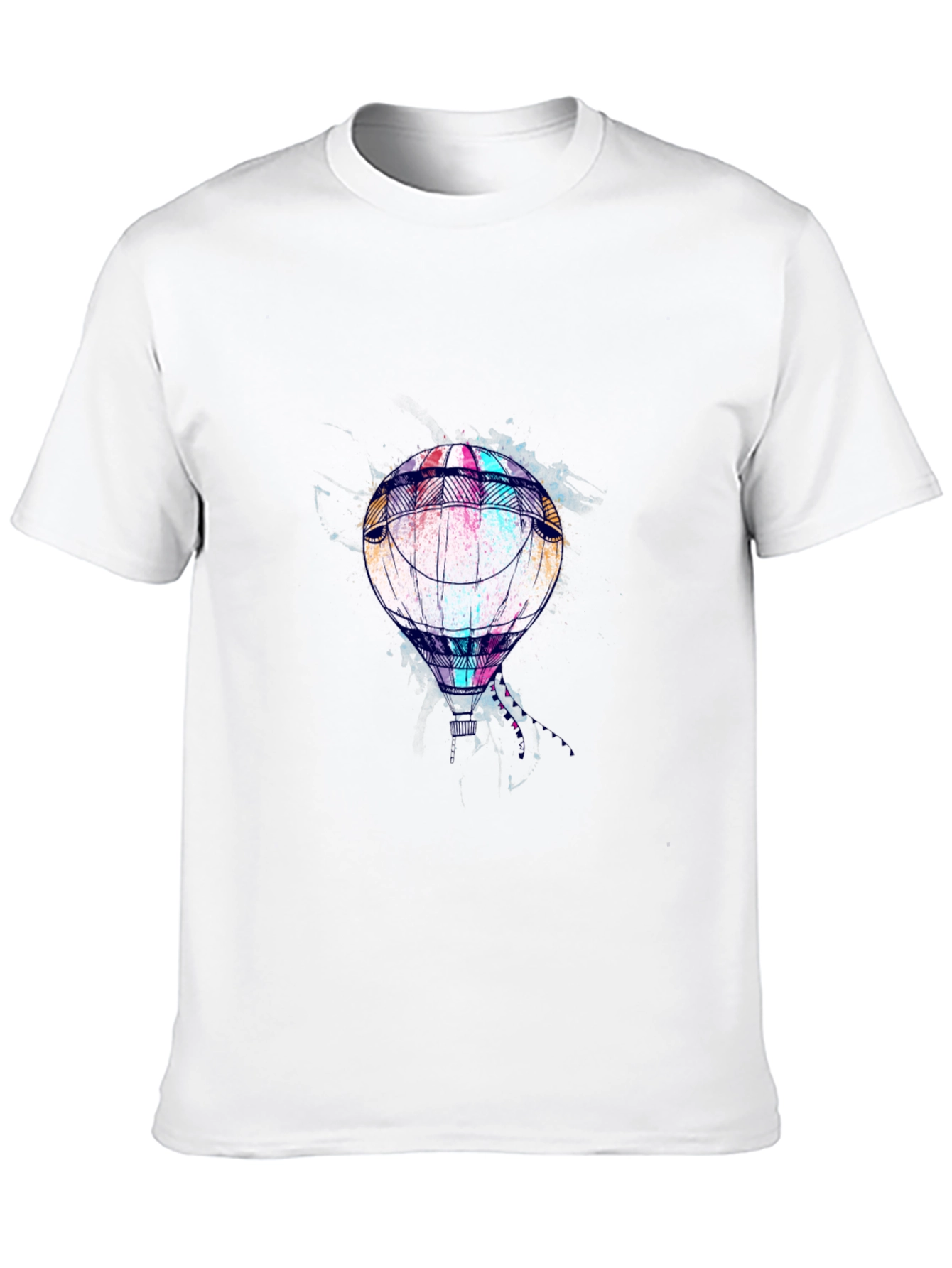 Mens Black T-Shirt with Hot Air Balloon Graphic