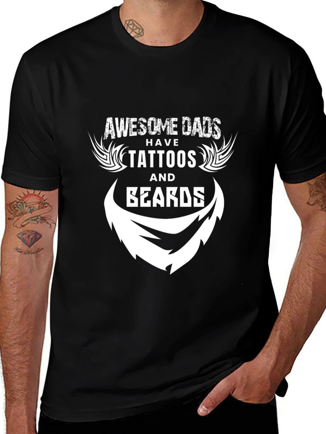 Awesome Dads Tattoos & Beards Graphic T-Shirt