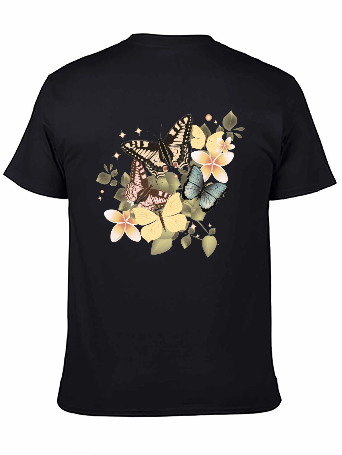 Butterfly & Floral Graphic Tee - Black