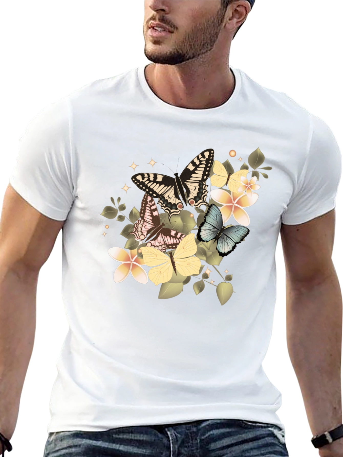 Butterfly & Floral Graphic Tee - Black