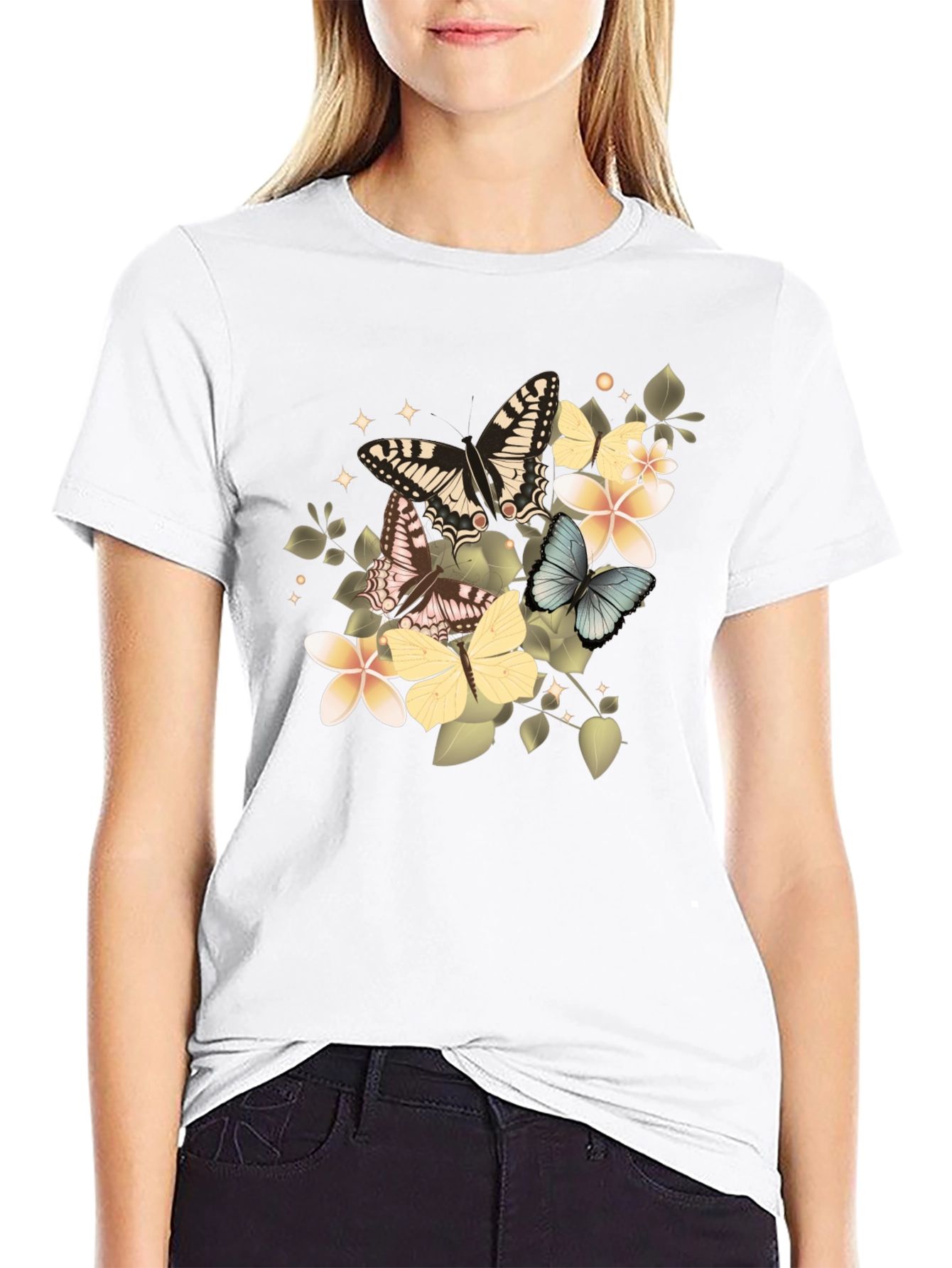 Butterfly & Floral Graphic Tee - Black