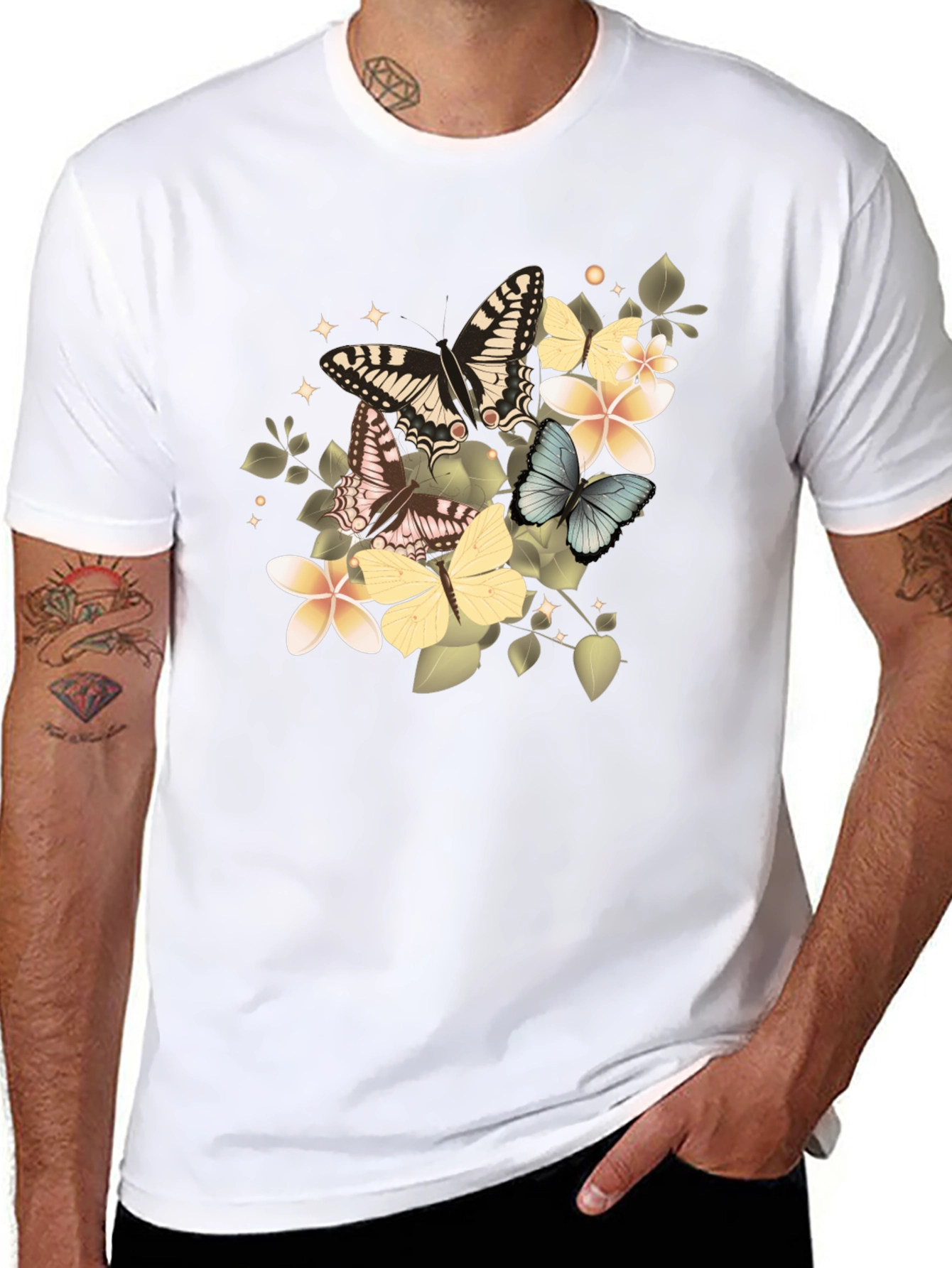 Butterfly & Floral Graphic Tee - Black