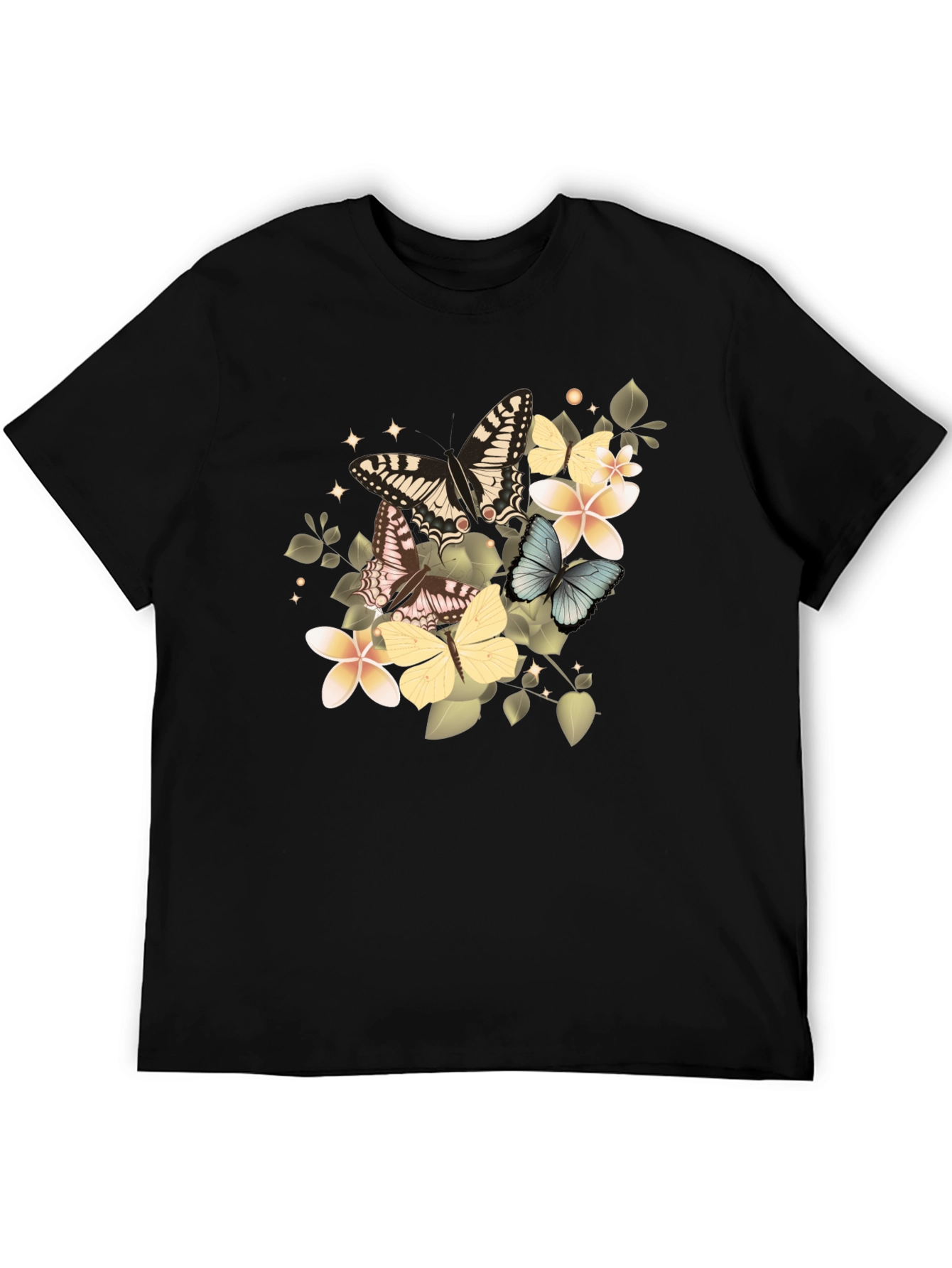 Butterfly & Floral Graphic Tee - Black